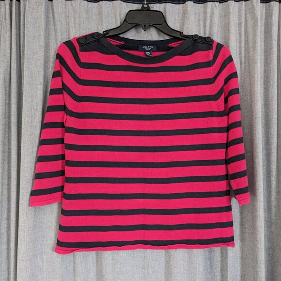 Y2K Emo Grunge Chaps Top Womens Pet. XL Black Hot Pink Striped 3/4 Sleeve - Picture 1 of 8